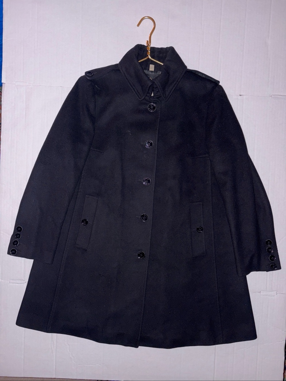 Burberry Black Wool Single Breasted Car Coat Women’s 10